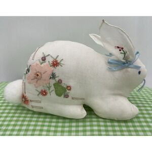 Vintage Handmade Plush Bunny Embroidered Flowers‎ Stuffed Animal Easter Gift